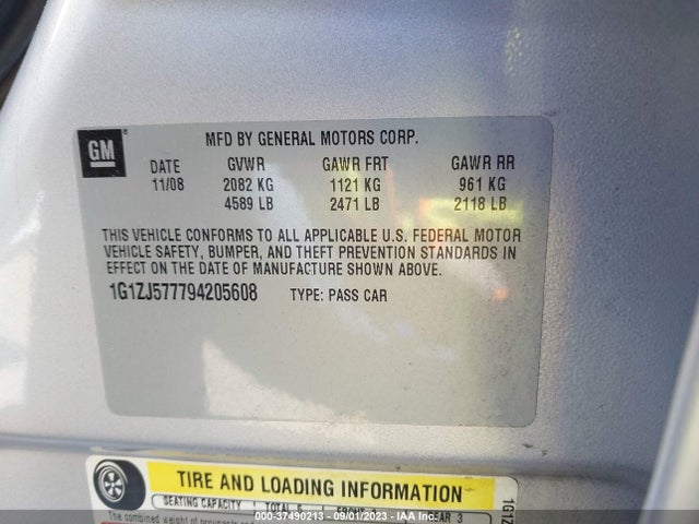 2009 CHEVROLET MALIBU LT W/2LT VIN: 1G1ZJ577794205608