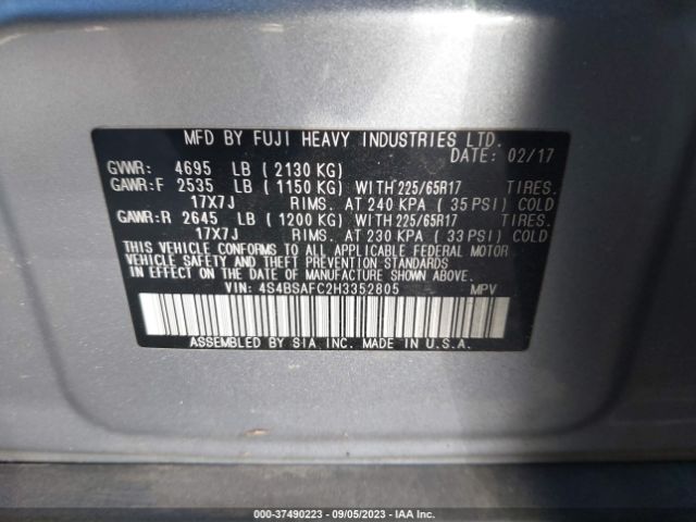 4S4BSAFC2H3352805 Subaru Outback Premium
