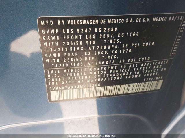 3VV5B7AXXJM214286 Volkswagen Tiguan Sel Premium