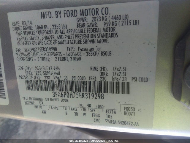 Ford FUSION SE 2014 3FA6P0H75ER319298 Image 9