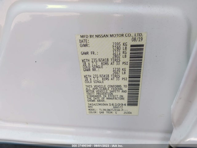 Nissan MURANO SV 2019 5N1AZ2MS0KN161094 Image 9