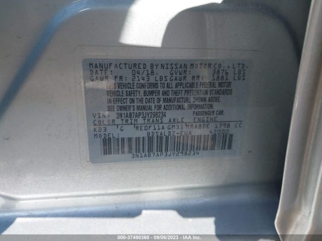 3N1AB7AP3JY298234 Nissan SENTRA SV