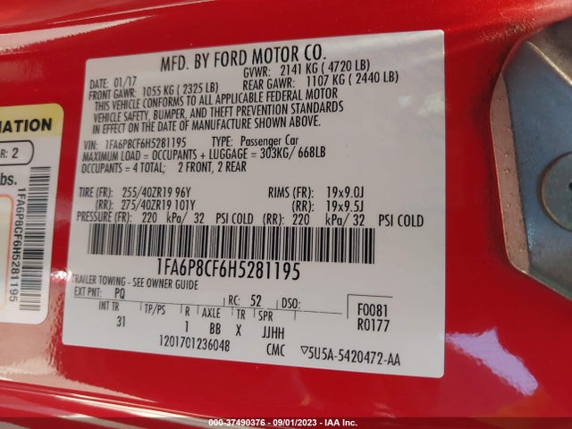 Ford MUSTANG GT 2017 1FA6P8CF6H5281195 Image 9