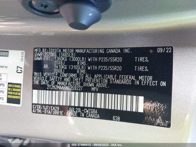 2T2HZMAA5NC259227 Lexus Rx Rx 350