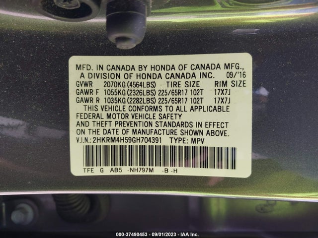 Honda CR-V EX 2016 2HKRM4H59GH704391 Image 9