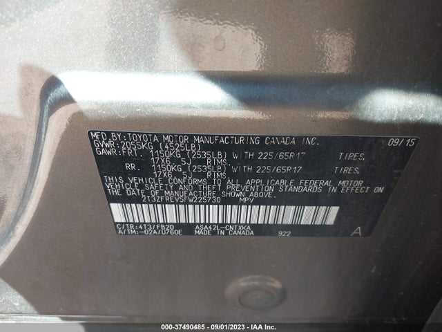 2015 TOYOTA RAV4 LE VIN: 2T3ZFREV5FW225730
