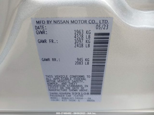 1N4BL4DV6PN399108 Nissan Altima 2.5 Sv