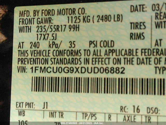 2013 FORD ESCAPE SE VIN: 1FMCU0G9XDUD06882