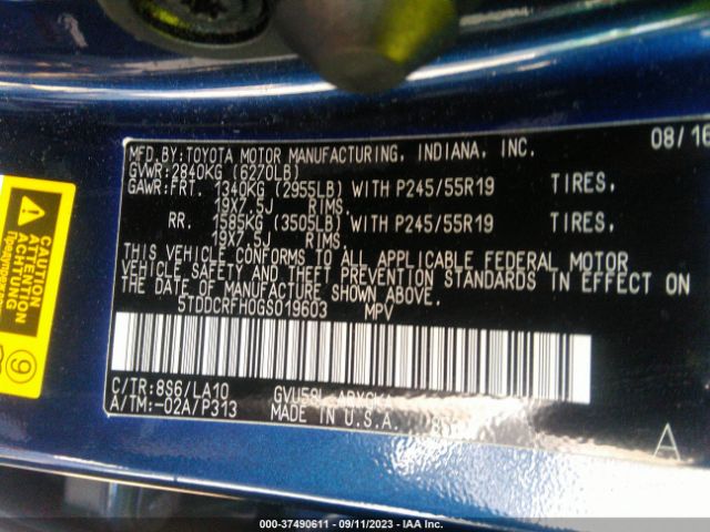 5TDDCRFH0GS019603 Toyota Highlander Hybrid Limited
