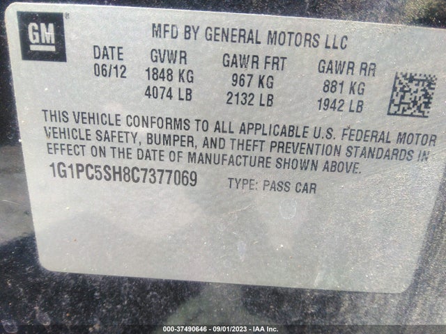 2012 CHEVROLET CRUZE LS VIN: 1G1PC5SH8C7377069