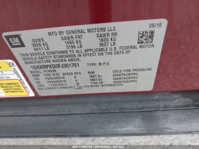 1GKKRPKD0FJ361761 GMC ACADIA SLE