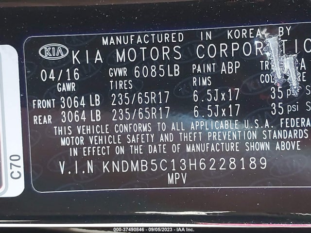 2017 KIA SEDONA LX VIN: KNDMB5C13H6228189