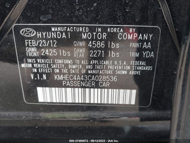 2012 HYUNDAI SONATA HYBRID VIN: KMHEC4A43CA028536