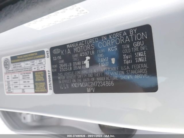 KNDPM3AC2H7234866 KIA Sportage Lx