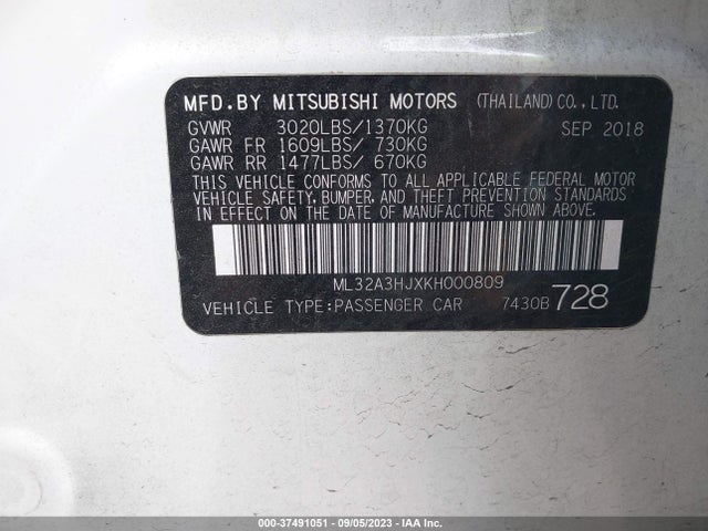 2019 MITSUBISHI MIRAGE ES/RF VIN: ML32A3HJXKH000809