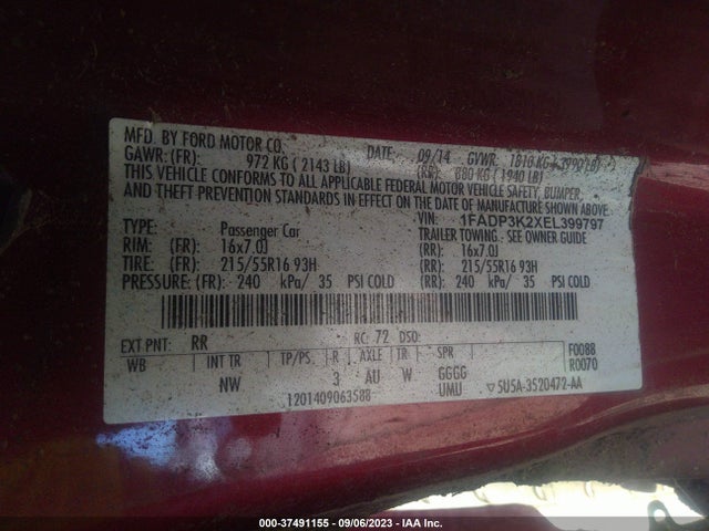 Ford FOCUS SE 2014 1FADP3K2XEL399797 Image 10