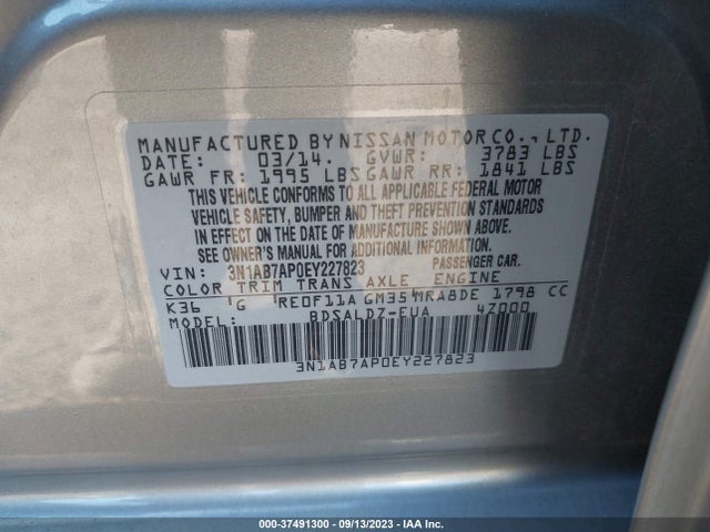 2014 NISSAN SENTRA SV VIN: 3N1AB7AP0EY227823