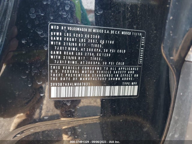 3VV3B7AX4LM067831 Volkswagen Tiguan Se/sel/se R-line Black