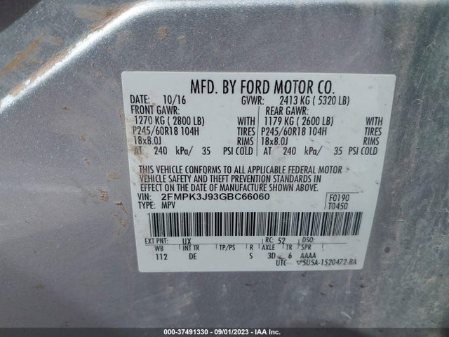 Ford EDGE SEL 2016 2FMPK3J93GBC66060 Image 9