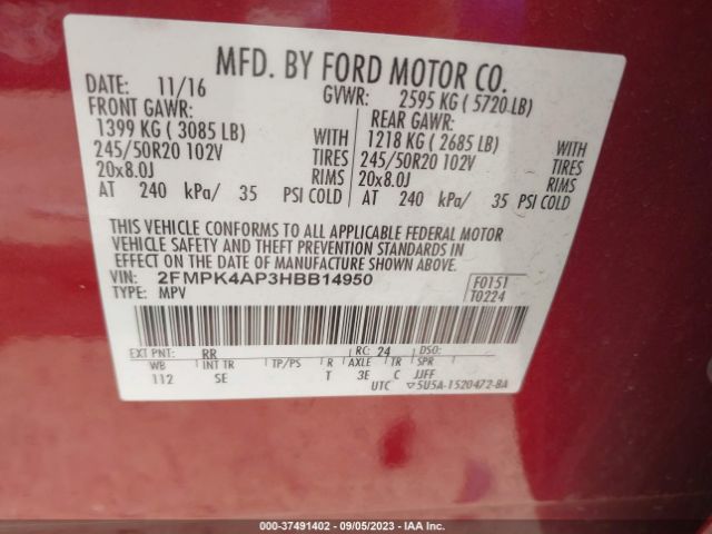 2FMPK4AP3HBB14950 Ford EDGE SPORT