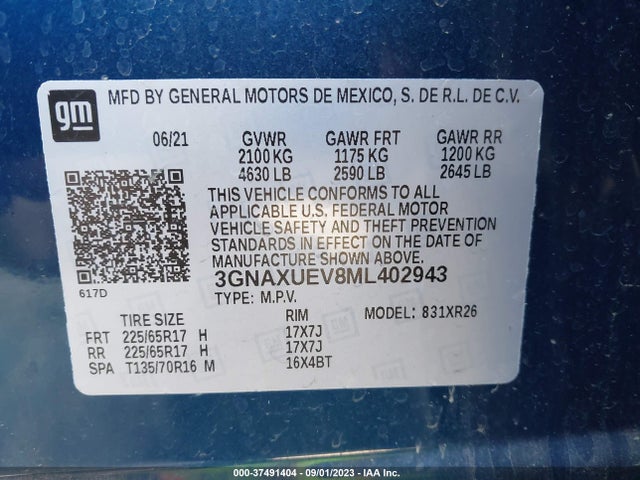 Chevrolet EQUINOX LT 2021 3GNAXUEV8ML402943 Image 15