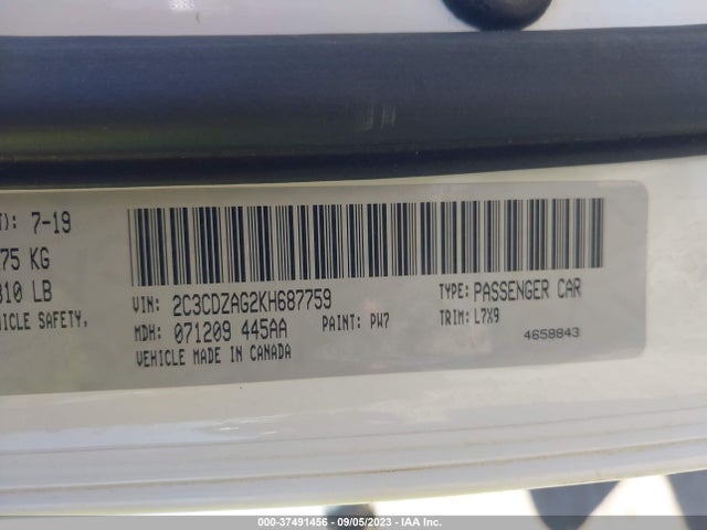 Dodge Challenger Sxt 2019 2C3CDZAG2KH687759 Image 9