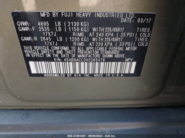 4S4BSACC2H3365476 Subaru Outback Premium