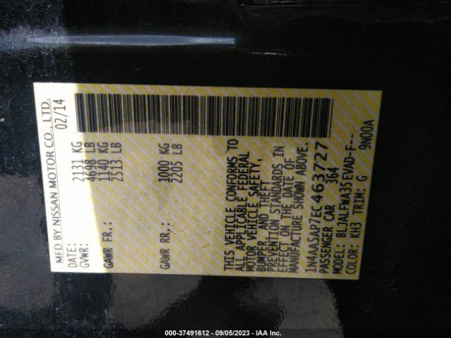 1N4AA5AP7EC463727 Nissan Maxima 3.5 Sv
