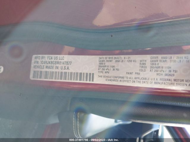 1C4RJKBG8M8147877 Jeep Grand Cherokee L Limited