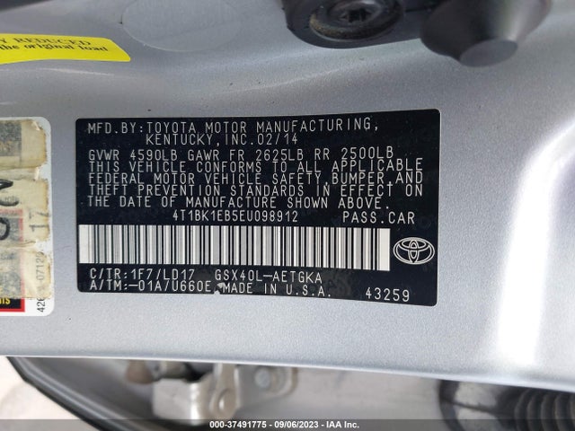 2014 TOYOTA AVALON LIMITED VIN: 4T1BK1EB5EU098912