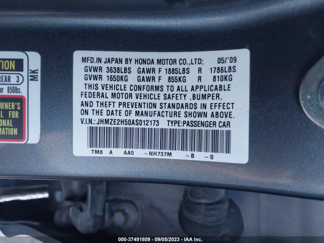 2010 HONDA INSIGHT LX VIN: JHMZE2H50AS012173