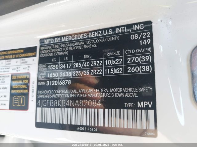 4JGFB8KB4NA820841 Mercedes-Benz Gle Amg Gle 63 S
