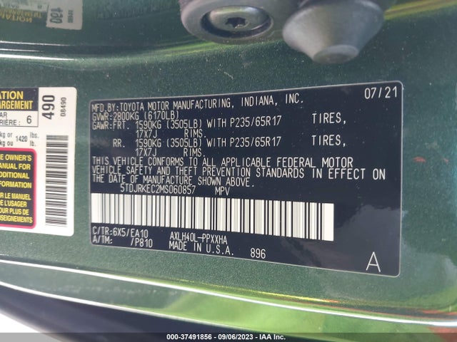 Toyota SIENNA XLE 2021 5TDJRKEC2MS060857 Image 16