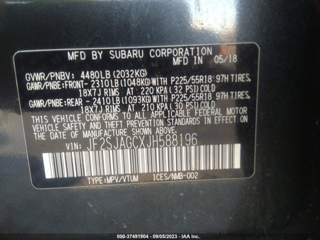 2018 SUBARU FORESTER PREMIUM BLACK EDITION VIN: JF2SJAGCXJH588196