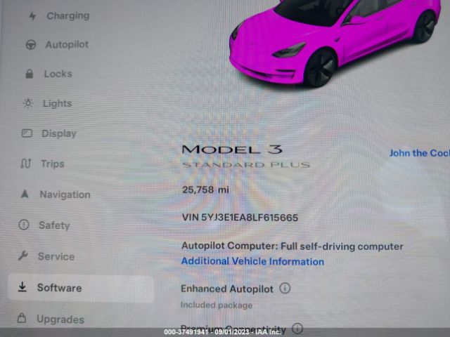 5YJ3E1EA8LF615665 Tesla Model 3 Standard Range