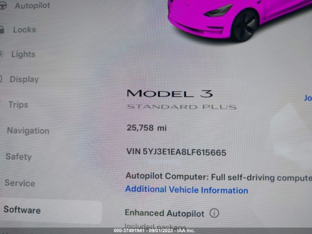 5YJ3E1EA8LF615665 Tesla Model 3 Standard Range