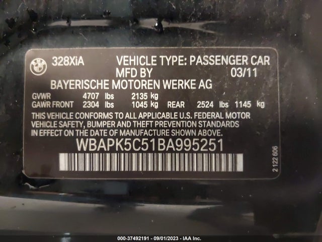 2011 BMW 3 SERIES 328I XDRIVE VIN: WBAPK5C51BA995251