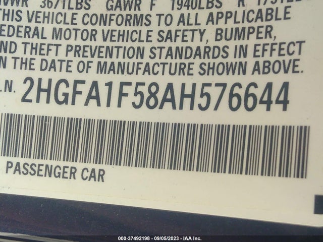 2010 HONDA CIVIC SDN LX VIN: 2HGFA1F58AH576644