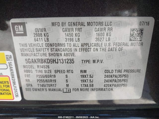 5GAKRBKD9HJ131235 Buick Enclave Leather