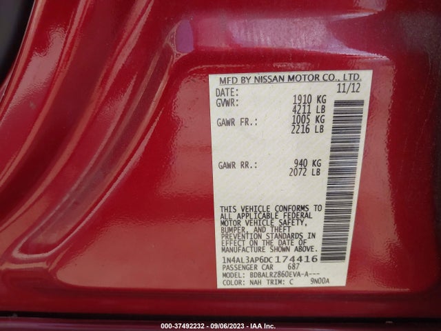 2013 NISSAN ALTIMA 2.5 S VIN: 1N4AL3AP6DC174416