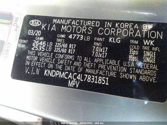 2020 KIA SPORTAGE LX VIN: KNDPMCAC4L7831851