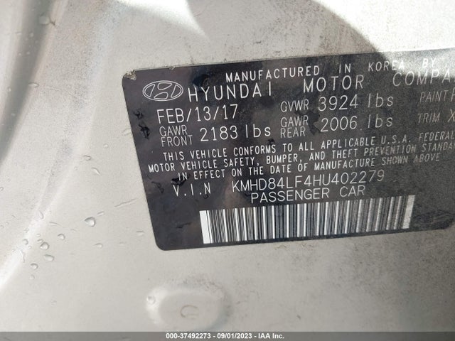 2017 HYUNDAI ELANTRA SE VIN: KMHD84LF4HU402279