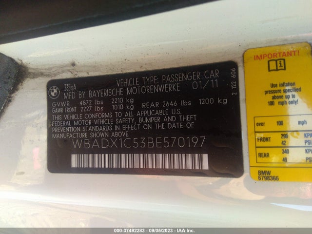 2011 BMW 3 SERIES 335IS VIN: WBADX1C53BE570197