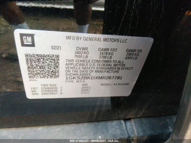 1GKS2BKDXMR267781 GMC YUKON SLT