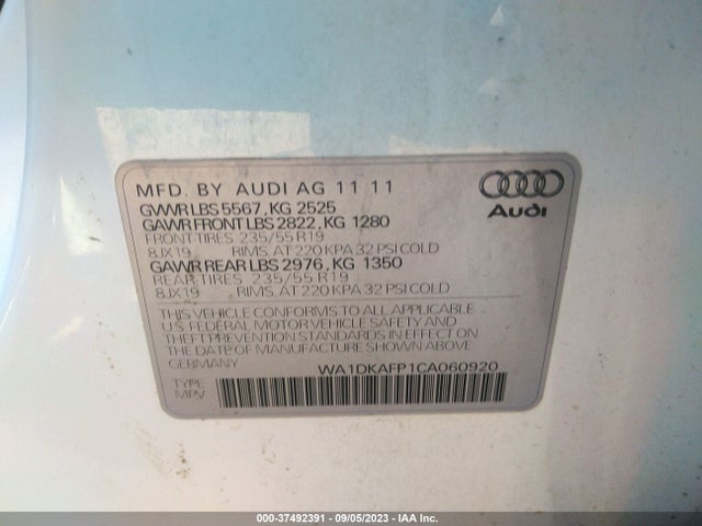 2012 AUDI Q5 3.2L PREMIUM PLUS VIN: WA1DKAFP1CA060920