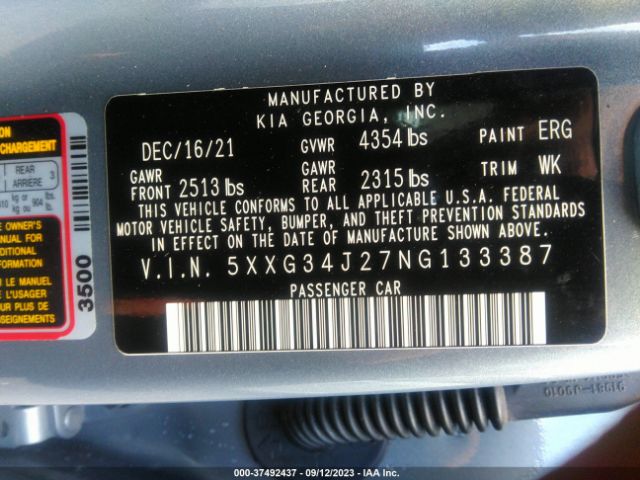 5XXG34J27NG133387 KIA K5 EX