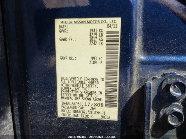 2011 NISSAN ALTIMA 2.5 S VIN: 1N4AL2AP6BC177808