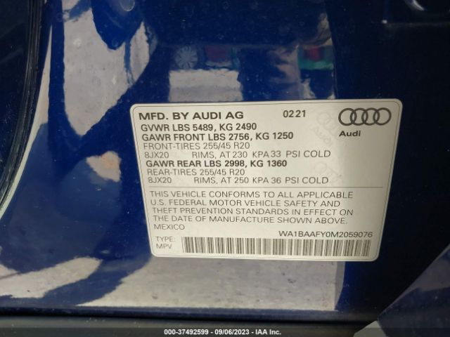 2021 AUDI Q5 WA1BAAFY0M2059076 Photo 8