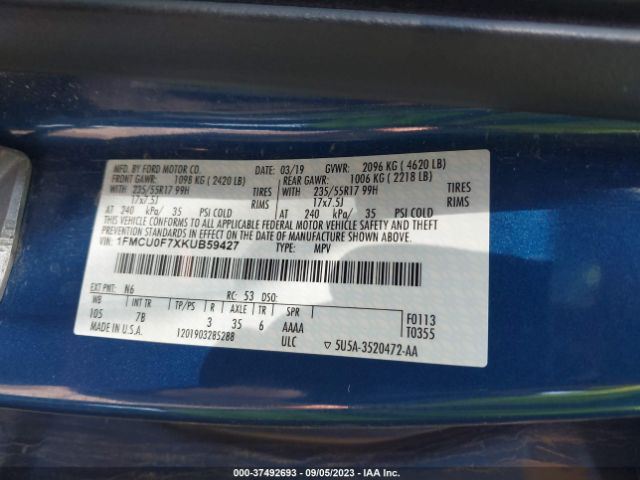 1FMCU0F7XKUB59427 Ford ESCAPE S