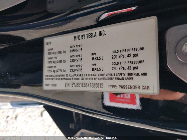 Tesla Model 3 Long Range/performance 2019 5YJ3E1EB6KF385812 Image 9
